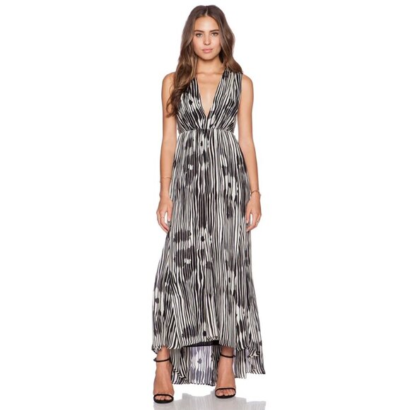 Alice + Olivia Lexa V Neck Ruched Silk Long Maxi Cutout Dress 0 #7993 - Picture 1 of 9